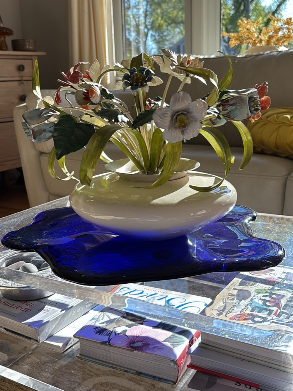 Vintage cobalt blue charger/centerpiece plate 18“ x 13“ x 1“